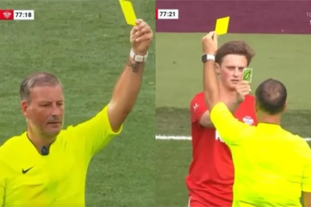 當球員做出危險動作、違反運動精神時裁判可以出示黃牌警示