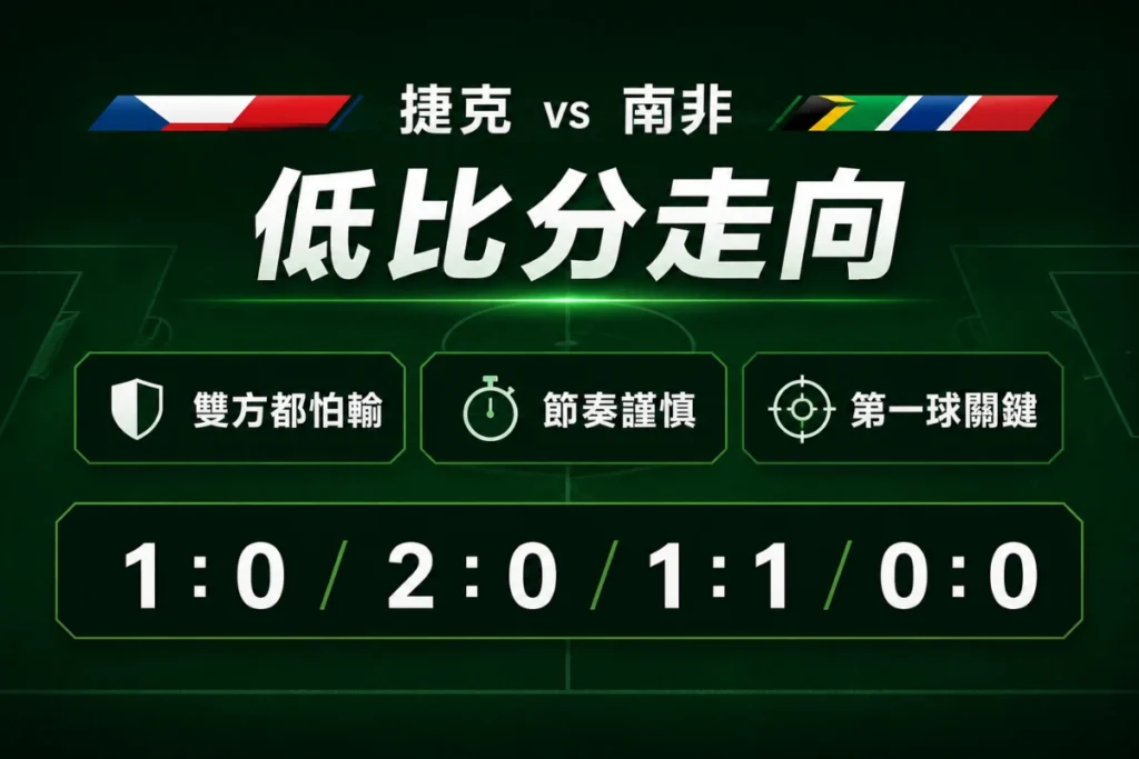 捷克 vs 南非低比分走向分析,整理 1 比 0、2 比 0、1 比 1 與 0 比 0 可能。