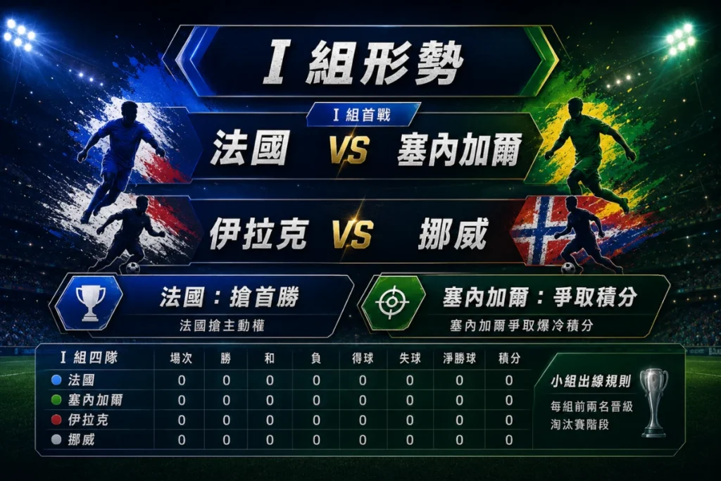 世界盃 I 組形勢分析,整理法國對塞內加爾首戰與小組競爭。