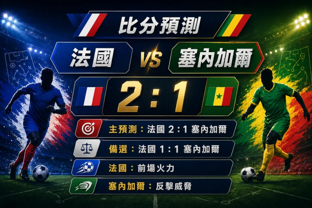 法國對塞內加爾比分預測,主看法國 2 比 1 小勝,備選 1 比 1。