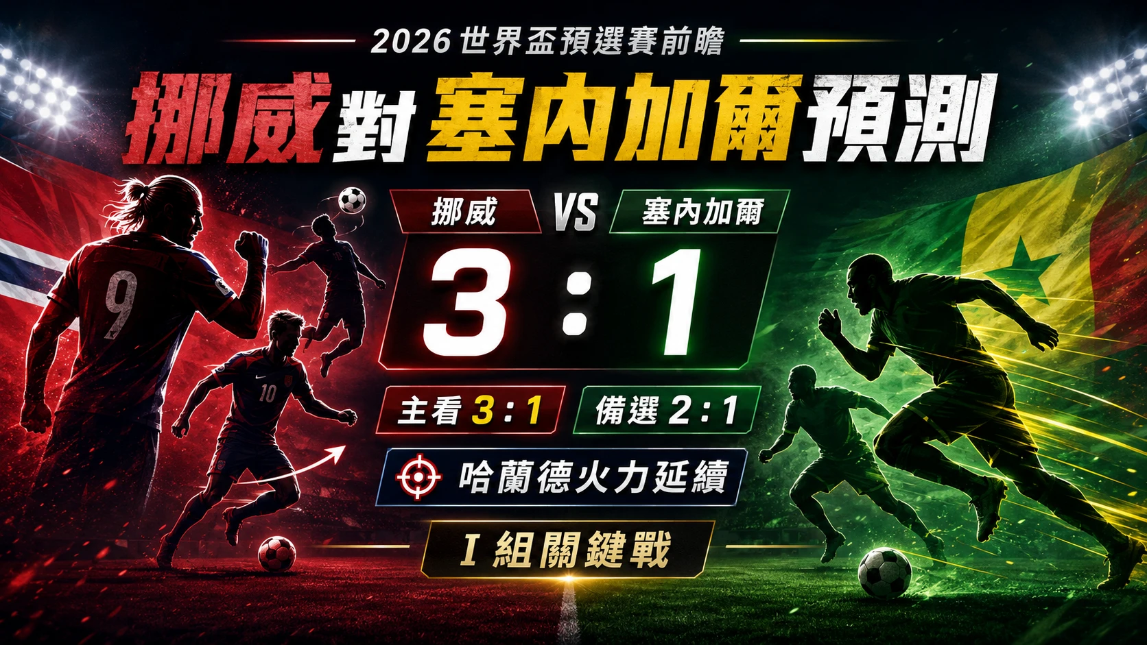 挪威對塞內加爾賽前預測,主看挪威 3 比 1,備選挪威 2 比 1。