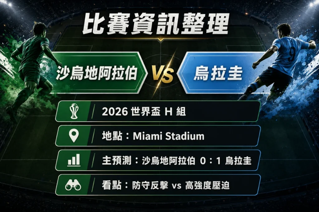 沙烏地阿拉伯對烏拉圭比賽資訊,整理 H 組賽事與比分預測。