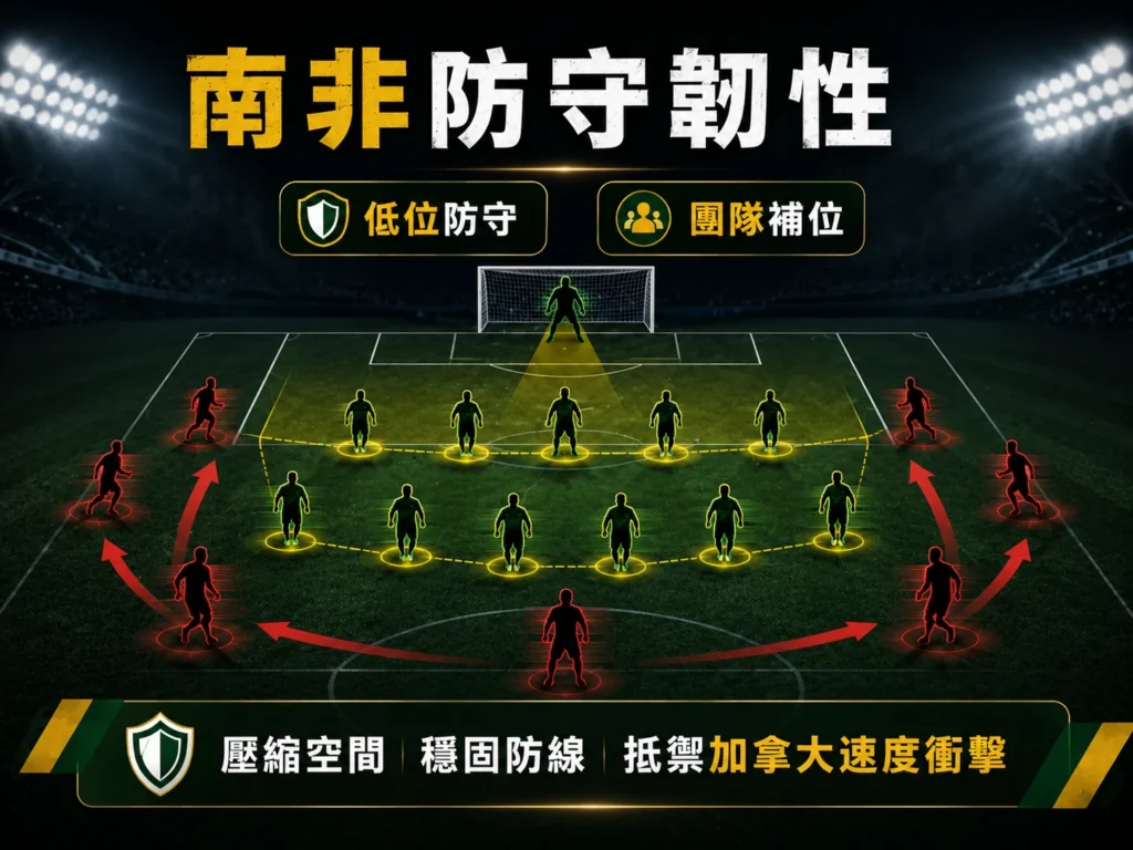 南非防守韌性分析，以低位防守與團隊補位抵禦加拿大速度衝擊。