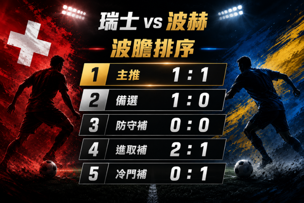 瑞士 vs 波赫波膽排序,整理 1 比 1 主推與瑞士 1 比 0 備選方向。