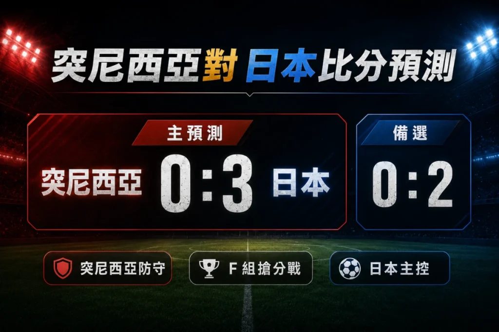 突尼西亞對日本比分預測,主看日本 3 比 0 取勝,備選比分 2 比 0。
