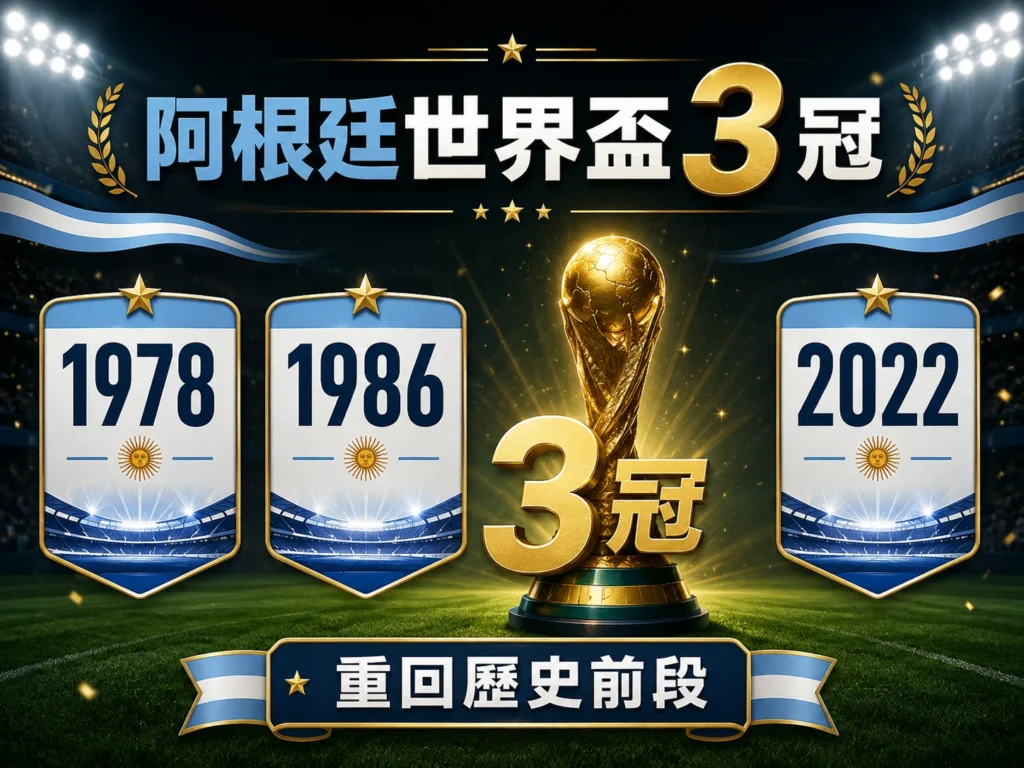 阿根廷世界盃冠軍次數共 3 次，分別在 1978、1986、2022 年奪冠。