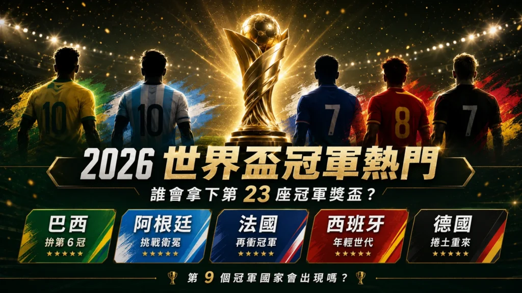 2026 世界盃冠軍熱門分析，整理巴西、阿根廷、法國、西班牙與德國爭冠形勢。