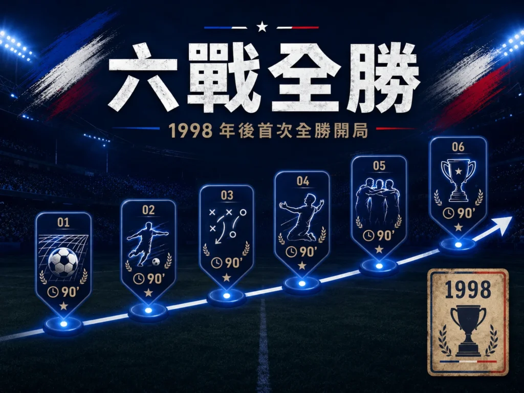 法國六戰全勝開局,1998年後首次在世界盃保持全勝走到四強。