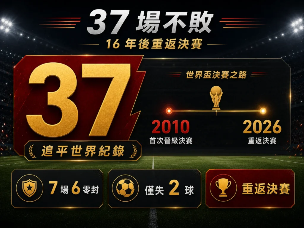 西班牙37場不敗追平世界紀錄，16年後重返世界盃決賽。