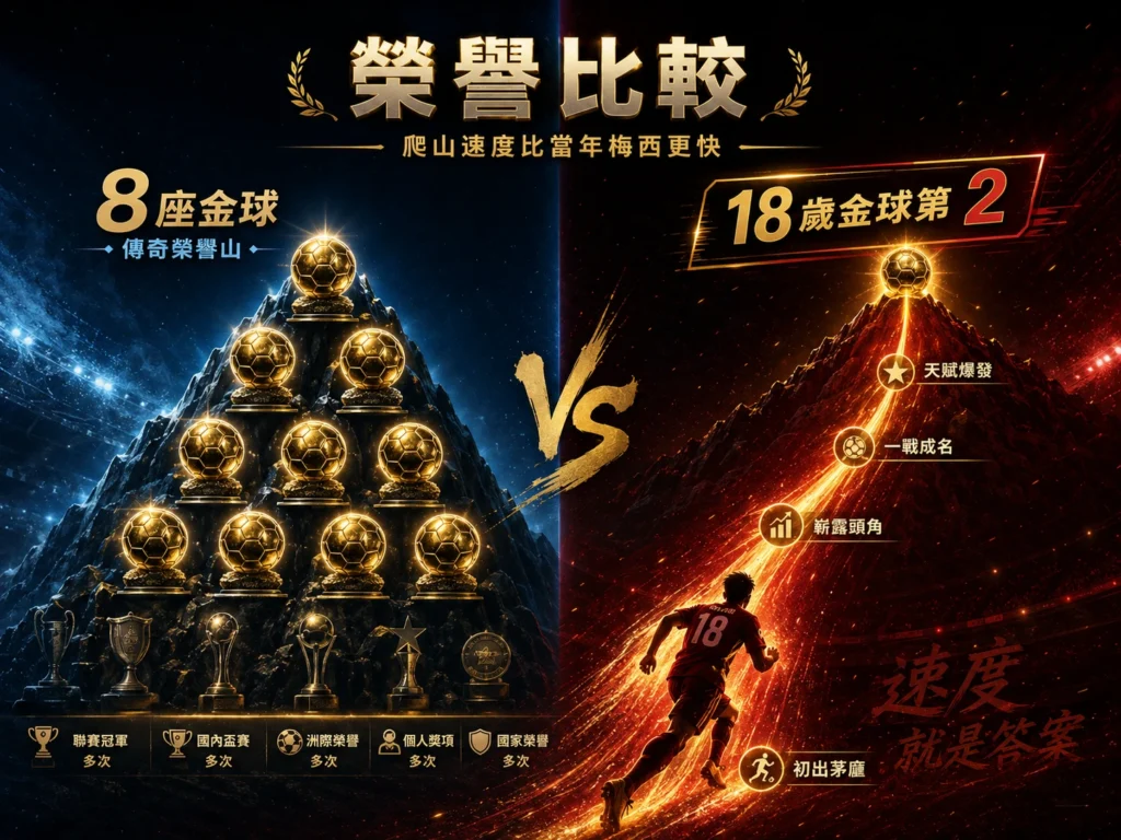 梅西與亞馬爾榮譽比較,梅西8座金球累積傳奇,亞馬爾18歲已成金球熱門。