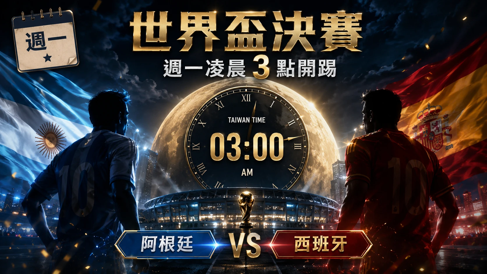 世界盃決賽阿根廷對西班牙台灣時間,週一凌晨3點開踢資訊整理。
